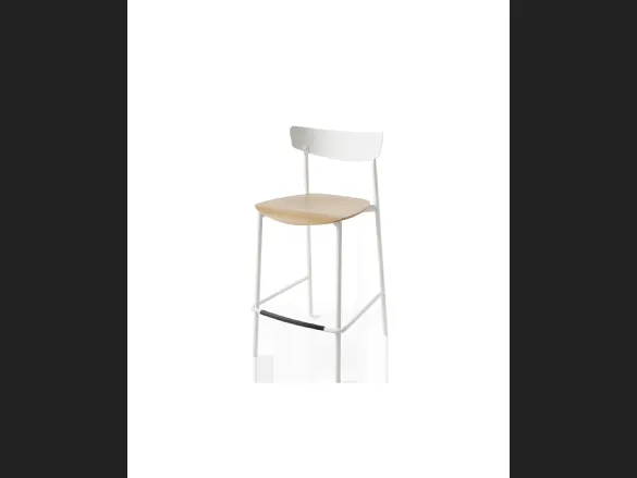 Sgabello Clip in metallo con seduta in legno di Connubia