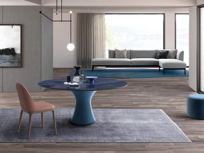 Tavolo Manhattan Rotondo My Glass con top in vetro e base centrale in legno di Devina Nais