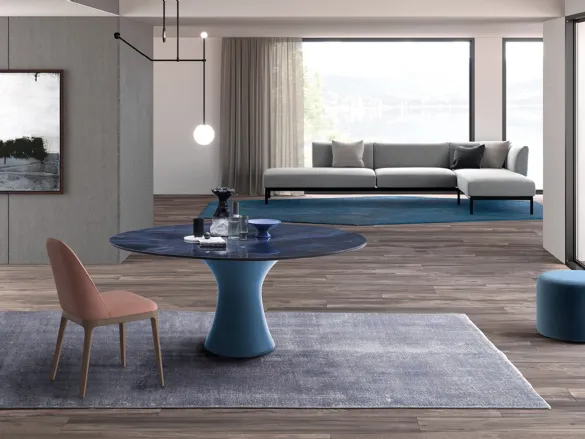 Tavolo Manhattan Rotondo My Glass con top in vetro e base centrale in legno di Devina Nais