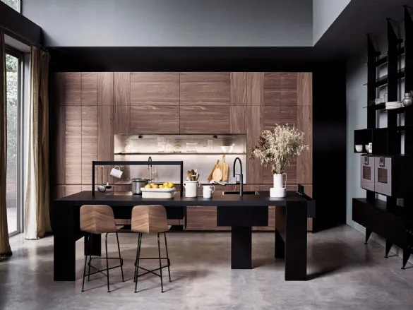 Cucina Design con isola Intarsio Time Bridge in noce di Cesar