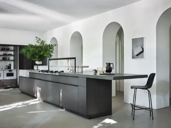 Cucina Design lineare Intarsio Classical Future in essenza di Rovere Fossile di Cesar
