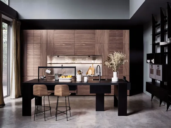 Cucina Design lineare Intarsio Time Bridge in Noce desaturato di Cesar