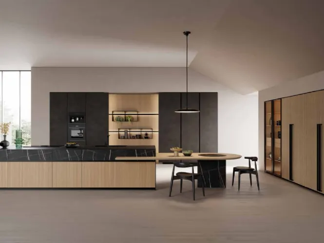 Cucina Design in rovere plissè con piano in Hpl Kate Rovere di Zecchinon Cucine
