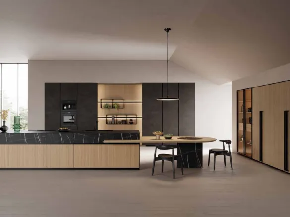 Cucina Design in rovere plissè con piano in Hpl Kate Rovere di Zecchinon Cucine
