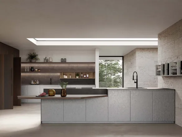 Cucina Design con anta in alluminio laccato Roccia e piano in Dekton T80 Roccia di Zecchinon Cucine