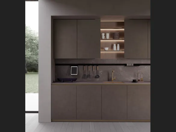Cucina Design con anta in alluminio laccato Dust Bronze e piano in MDI T80 Bronze di Zecchinon Cucine