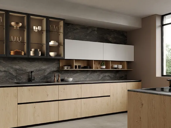 Cucina Design in legno con top in HPL Tiffany Rovere di Zecchinon Cucine