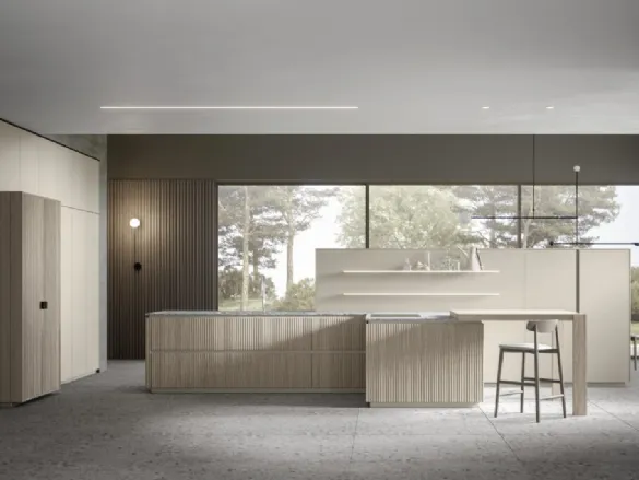 Cucina Moderna con penisola in listellare di faggio Eclettica 01 di Scandola