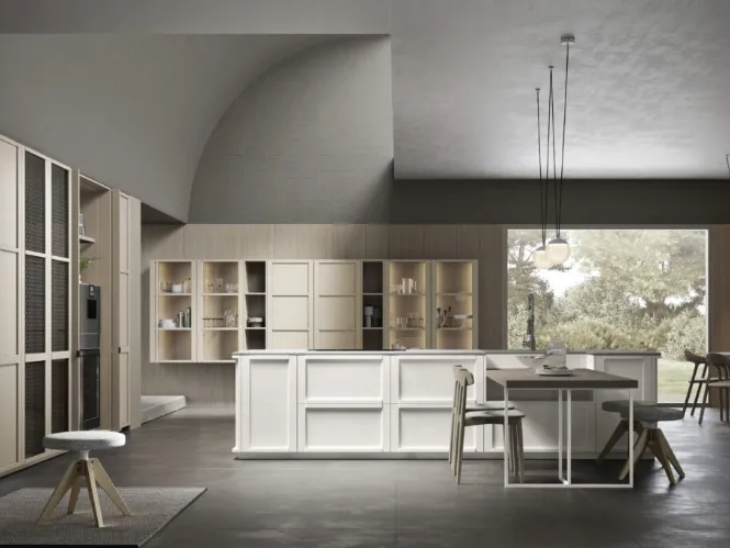 Cucina Moderna lineare in legno laccato opaco dai colori chiari Eclettica 05 di Scandola