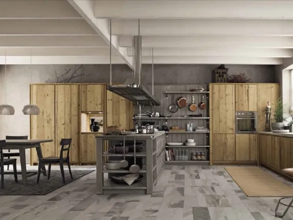 Cucina Moderna con isola in legno vecchio con top in pietra Maestrale M03 di Scandola
