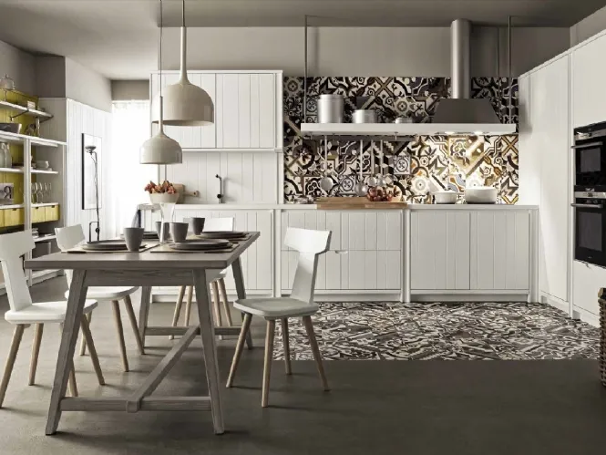 Cucina Moderna lineare in legno finitura bianco gesso Maestrale M04 di Scandola