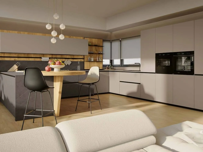 Cucina Moderna in pet e laminato con penisola MK11 di Gentili Cucine
