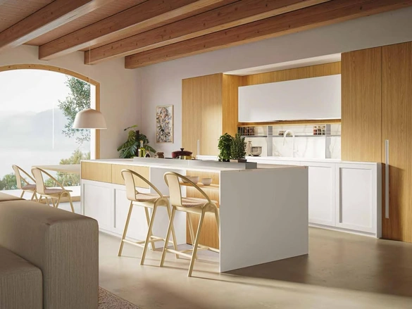 Cucina Moderna con isola MK06 in pet Bianco e melaminico Oak Naturale di Gentili Cucine