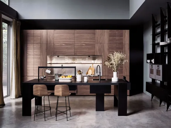 Cucina su misura lineare Intarsio Time Bridge in Noce Desaturato di Cesar