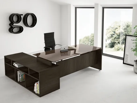 Scrivania Direzionale con piano in vetro e struttura in melaminico effetto legno GO 03 di Colombini Office