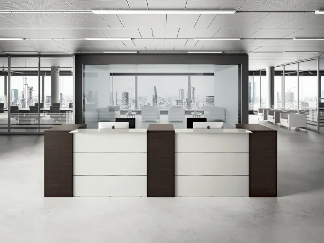 Bancone Reception GET 01 in laccato bianco opaco e melaminico effetto legno di Colombini Office