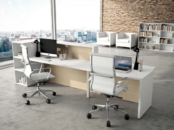 Bancone Reception con due postazioni GET 04 in laccato bianco opaco e melaminico di Colombini Office